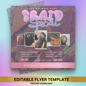 Braid Booking Flyer, Braid Specials Flyer, Braiding salon Flyer, Book Now Flyer, Braider flyer, Braid Flyer, Braiding salon, Braid Specials,