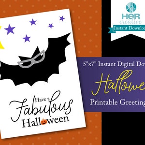 Fabuleuse carte de voeux d'Halloween, TÉLÉCHARGEMENT INSTANTANÉ, carte imprimable 5x7, chauve-souris d'Halloween