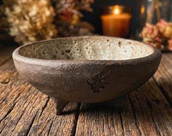 Handmade Ceramic Bowl with Spiked Legs | Wabi-Sabi Design | Black Clay | Sculptural | Homedecor