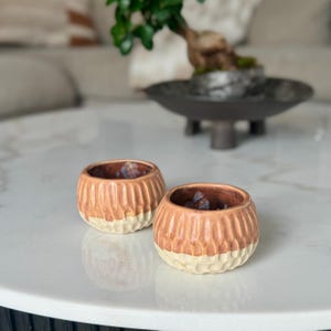 Set of Two Ceramic Tumblers, Handmade Wine Tumblers - White Clay with Peach and Cosmic glaze