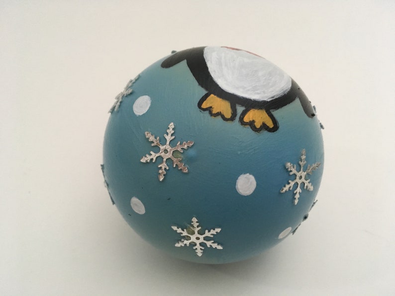 Santa penguin Christmas penguin Christmas present Penguin ornament penguin keepsake winter decor hand painted glass Christmas ornament
