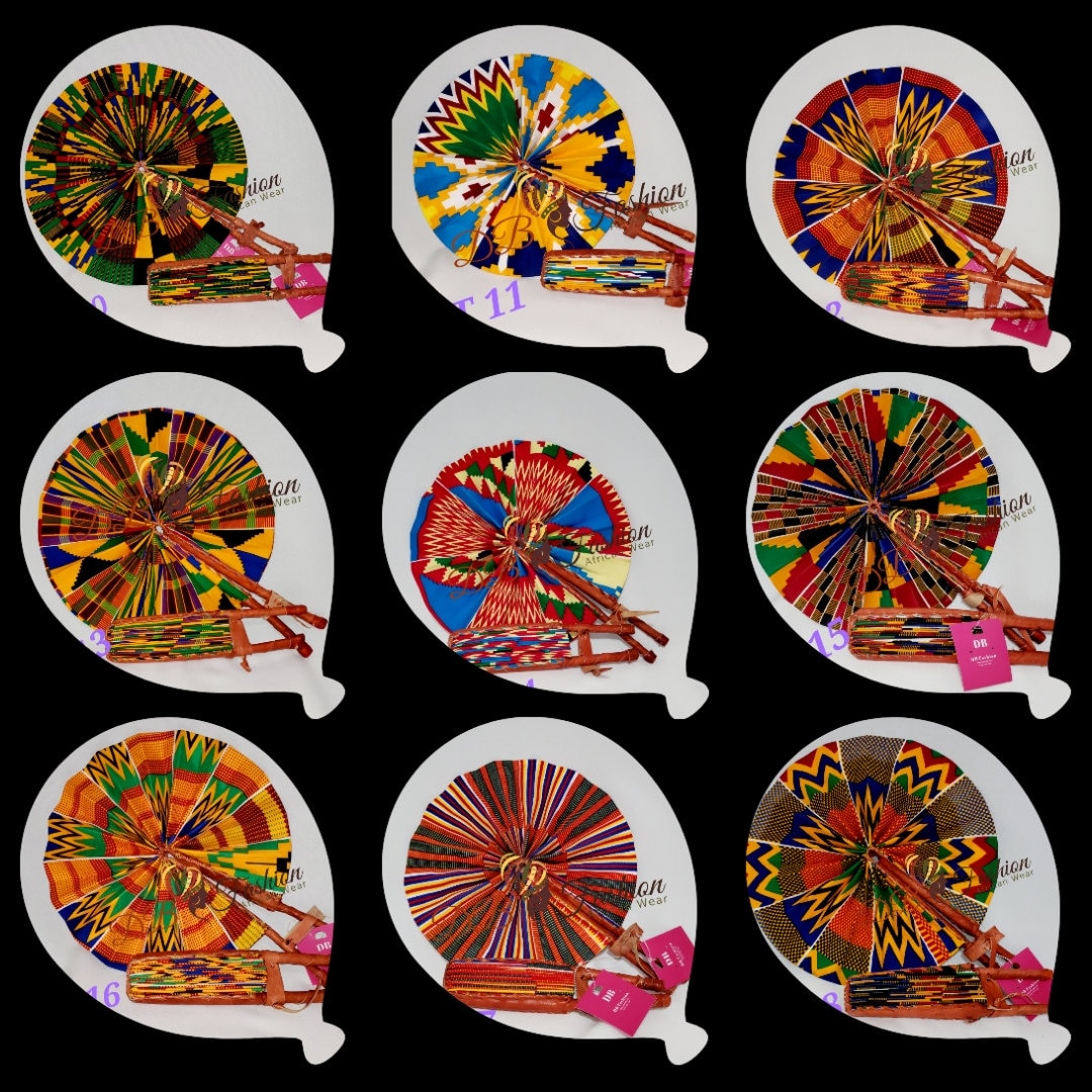 Ventilateurs en tissu Kente / Ventilateur en tissu africain / Ventilateur en tissu / Made in Africa / Ventilateur en cuir en tissu / Ventilateur Ankar