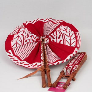 Red & White Ankara fabric fans/ African fabric fan/ Fabric fan/ Red  Fan/ Fabric leather fan/ Ankara fan/ African Fabric fan, wedding Favors