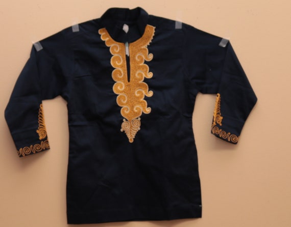 African Clothing, Navy Blue Gold Embroidery Men Wear, Embroidery