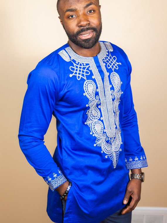 Nana african Clothing Blue With Sliver Embroidery Wear Embroidery African Shirt for Men african Fashion african Wear trendy African Style Etsy UK