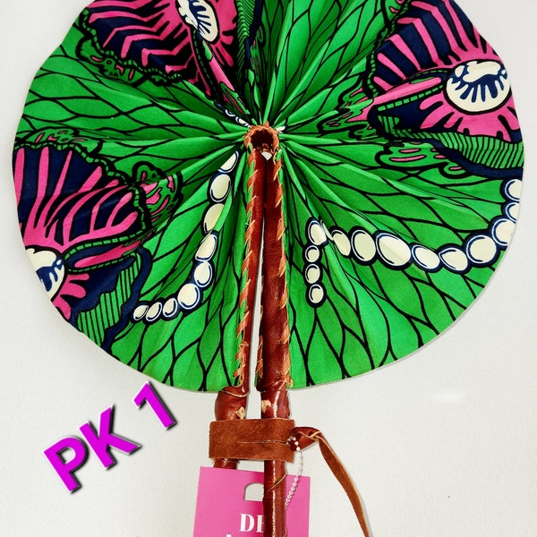 Pink & Green Ankara fabric fan/ African fabric fan/ Fabric fan/ Red  Fan/ Fabric leather fan/ Ankara fan/ African Fabric fan, wedding Favors