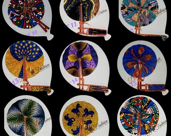 Ankara fabric fans/ African fabric fan/ Fabric fan/ Made in Africa/ Fabric leather fan/ Ankara fan/ African Fabric fan, wedding Favors