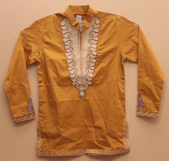 African Clothing, Gold Brown White Embroidery Men Wear, Embroidery