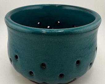 Handmade Berry Bowl - Colander - Wheel Thrown Turquoise Blue Ceramic Bowl