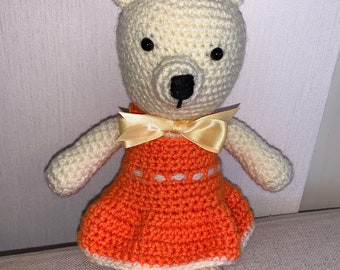 Crochet bunny with orange dress and shoes