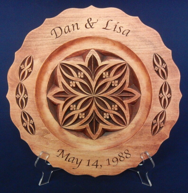 Hand Carved Personalized Wedding Plate - shops Wedding Gift - Anniversary - Chip Carving