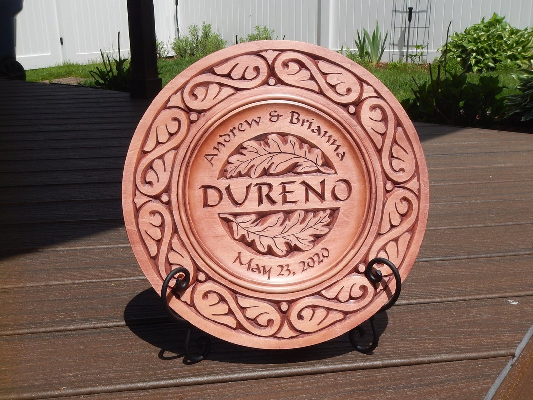 Hand Carved Personalized Wedding Plate With Names and Date Etsy
