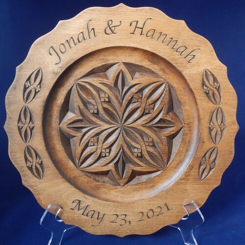 Hand Carved Personalized Wedding Plate - shops Wedding Gift - Anniversary - Chip Carving