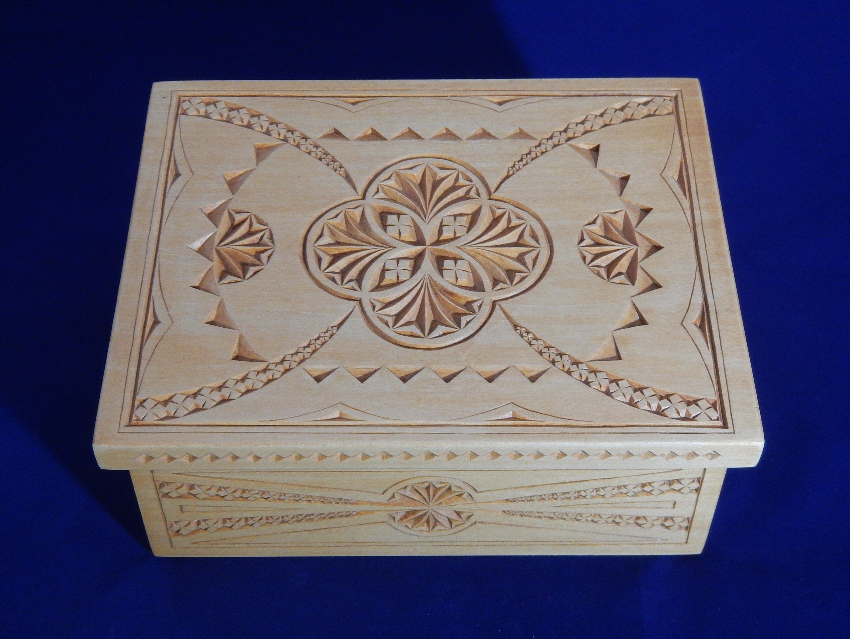 Hand Carved Wood Keepsake Box Chip Carving Hinged Lid for Etsy