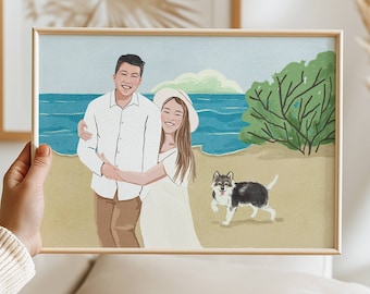 Custom Family Portrait Illustration, Personalized Gift (Digital File or Print) Hand Drawn Portrait
