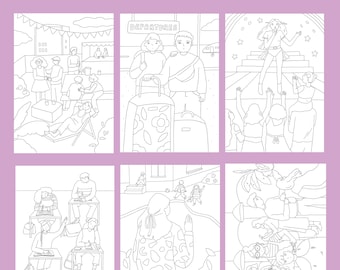 Printable Colouring Pages for Adults and Kids Coloring Book A4 Sheets Downloadable Bundle Pack Minimalist Mindfulness Cute Hygge Adulting A4