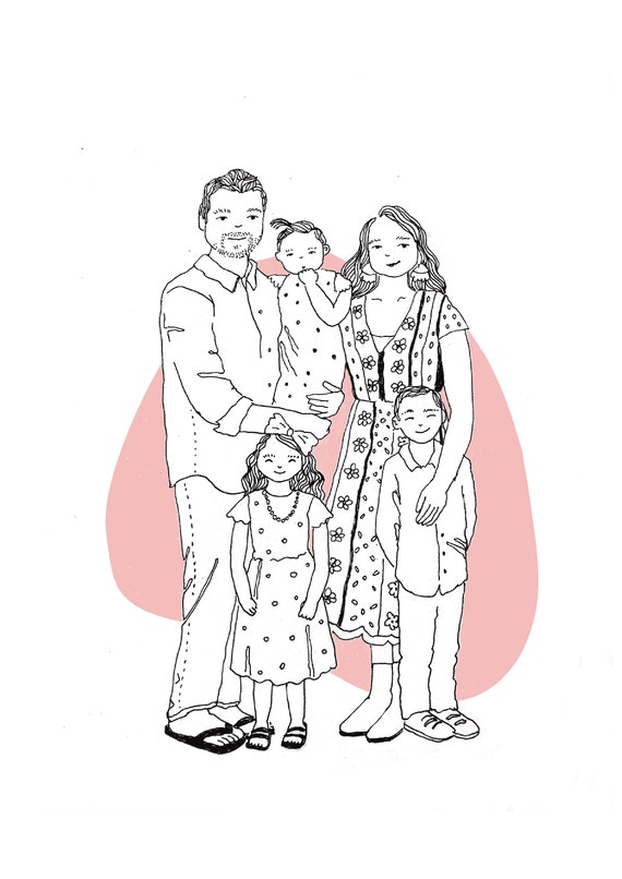Custom Family Portraits Bespoke Artwork Family Friends Personalized Mothers Fathers Day Drawing Birthday Gift Line Art Illustration Handmade