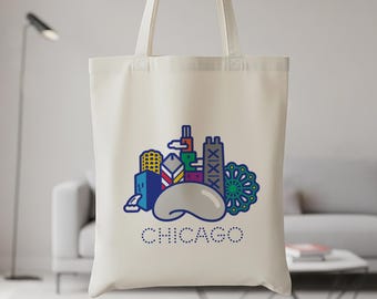 Chicago landmark canvas draagtas met binnenzak