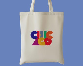 Chicago canvas draagtas, kleurrijk letterontwerp met binnenzak