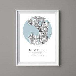Seattle Washington Map - Seattle Washington Map Print - Circle Map - MAP-004