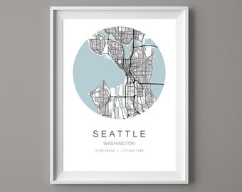 Seattle Washington Mapa - Seattle Washington Mapa Impresión - Mapa del Círculo - MAP-004
