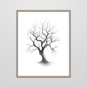 Minimalist Black and White Tree Pencil Drawing | Minimalist Wall Art | Digital Download