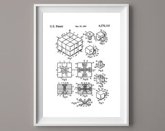 Rubik&#39;s Cube Patent Print Poster Art -  Vintage - Ruics Cube - Rubicks  Cube - Instant Download - Ready to Print - #063