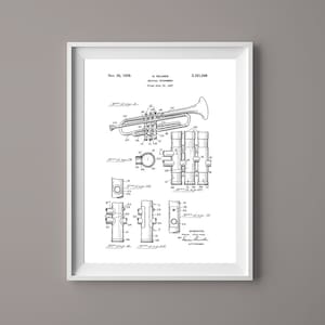Trumpet Patent Print Poster - Trumpet Art - Music Room Decor - Musical Instrument Patent - Trumpet Art - Musician Gift - #088