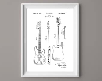 Fender Precision Bass Guitar Patent Print Poster - Bass Blueprint - Fender Guitar - Bass Guitar Patent - Musician Gift - #085