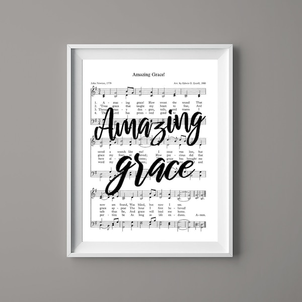 Amazing Grace Hymn Lyrics - Sheet Music Art - Hymn Art - Hymnal Sheet- Home Decor - Inspirational Art - Gift - Instant Download - #HYMN-017