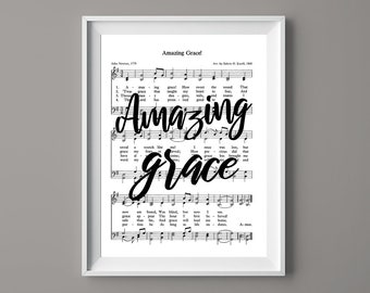 Amazing Grace Hymn Lyrics - Arte de partituras - Arte de himnos - Hoja de himnos - Decoración del hogar - Arte inspirador - Regalo - Descarga instantánea - #HYMN-017