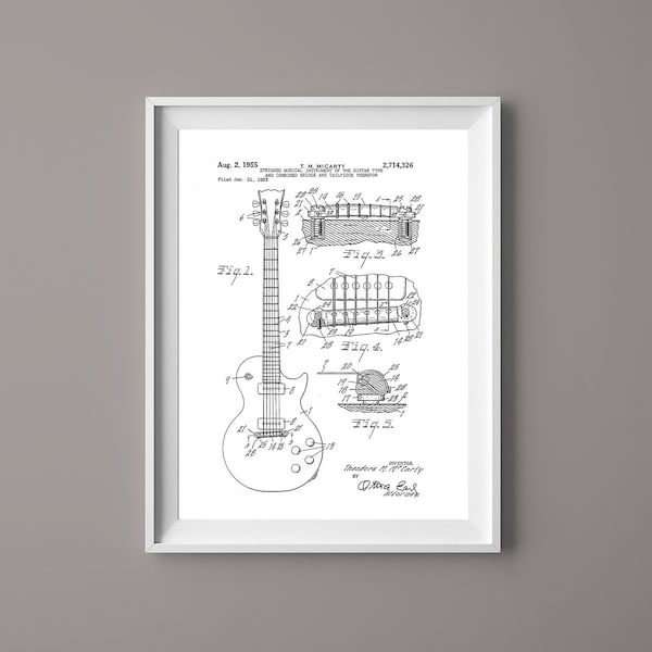 Gibson Les Paul Guitar Patent Print Poster - Gibson Guitar - Guitar Patent - Guitar Poster Art - Electric Guitar - Instant Download #017