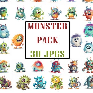 Cartoon Monster Clipart - 30 hochwertige JPGs - digitaler Download - Kartenherstellung, Mixed Media, Digital Paper Craft