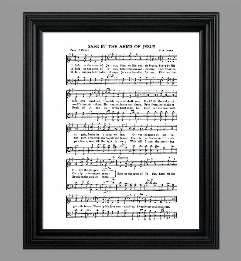 Safe in the Arms of Jesus Lyrics Hymnal Sheet Sheet Music Home Decor