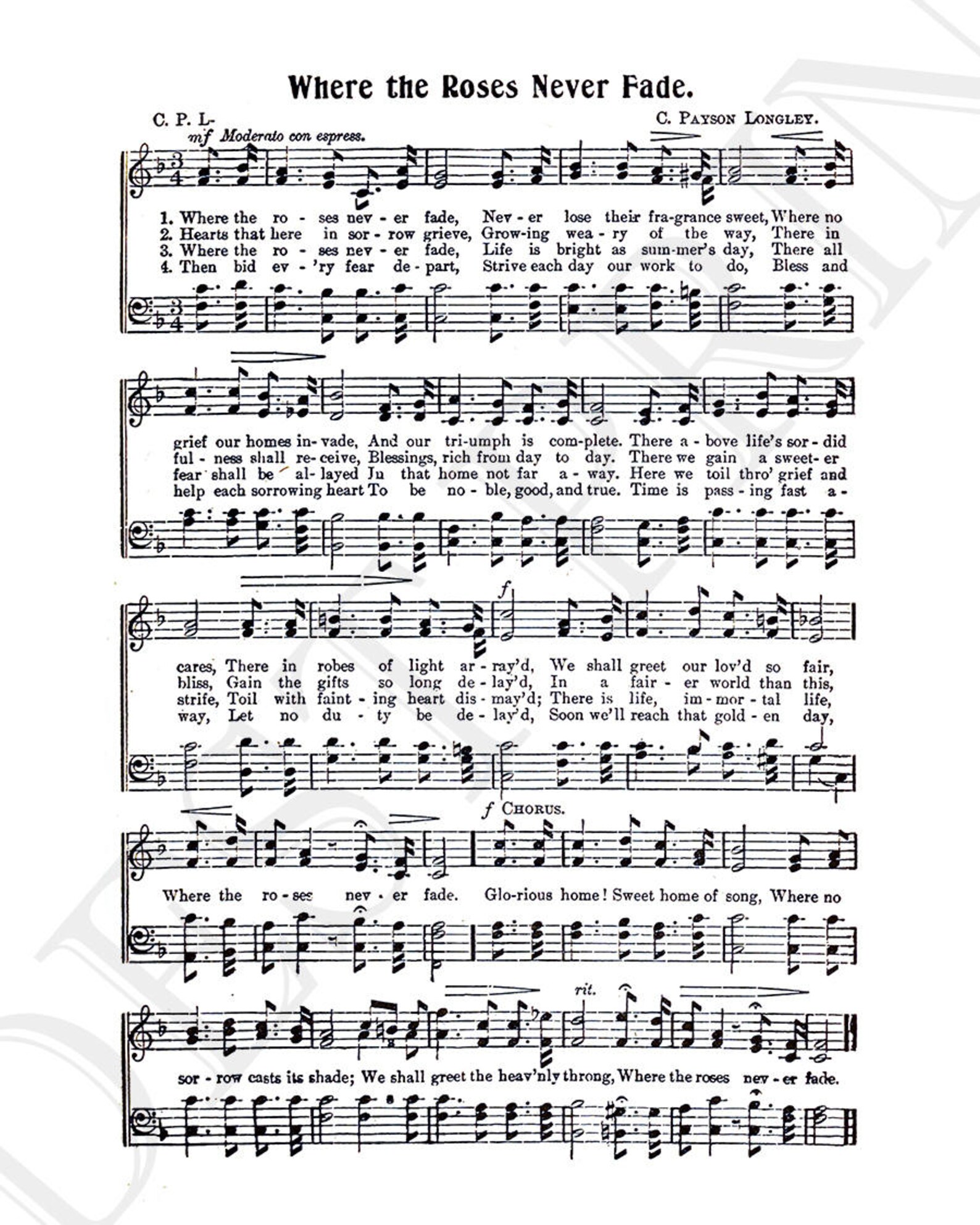 Where the Rose Never Fades Hymn Lyrics Hymnal Sheet Sheet Music Home
