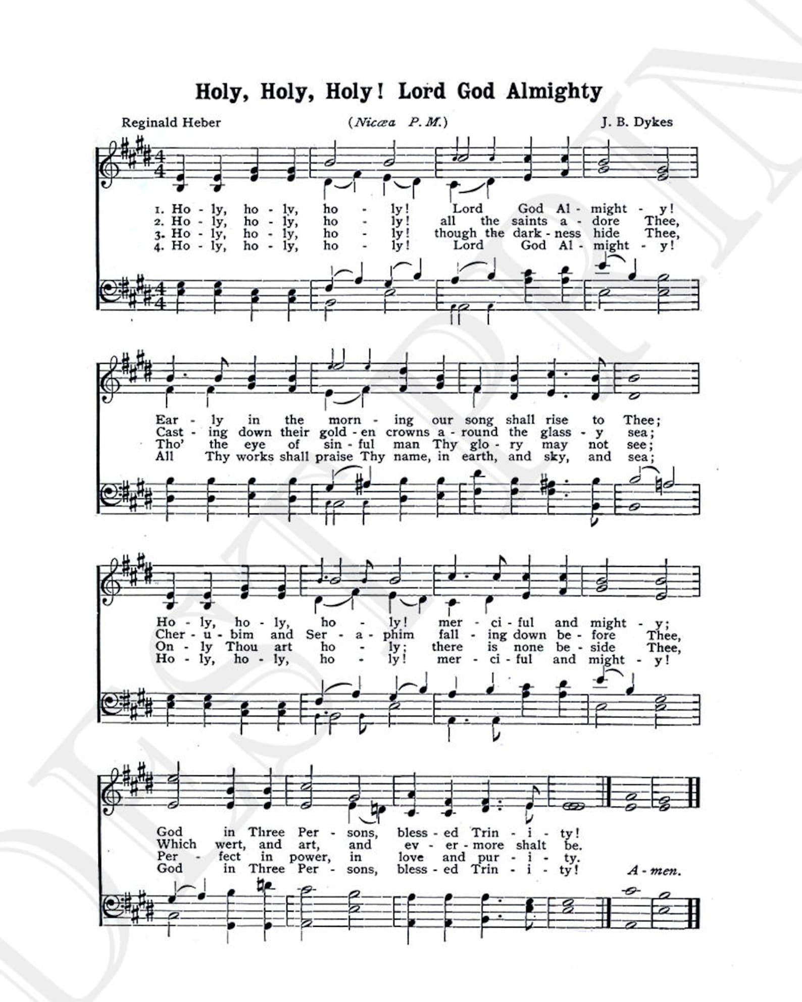 Holy, Holy, Holy, Lord God Almighty Hymn Hymnal Sheet Sheet Music Home Decor Inspirational Art