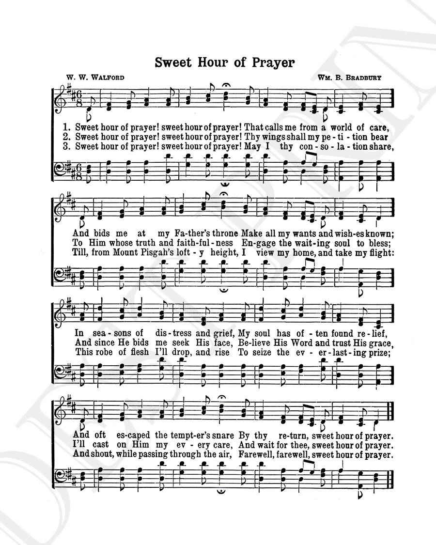 Sweet Hour of Prayer Hymn Lyrics Sheet Music Art Hymn Art Hymnal Sheet