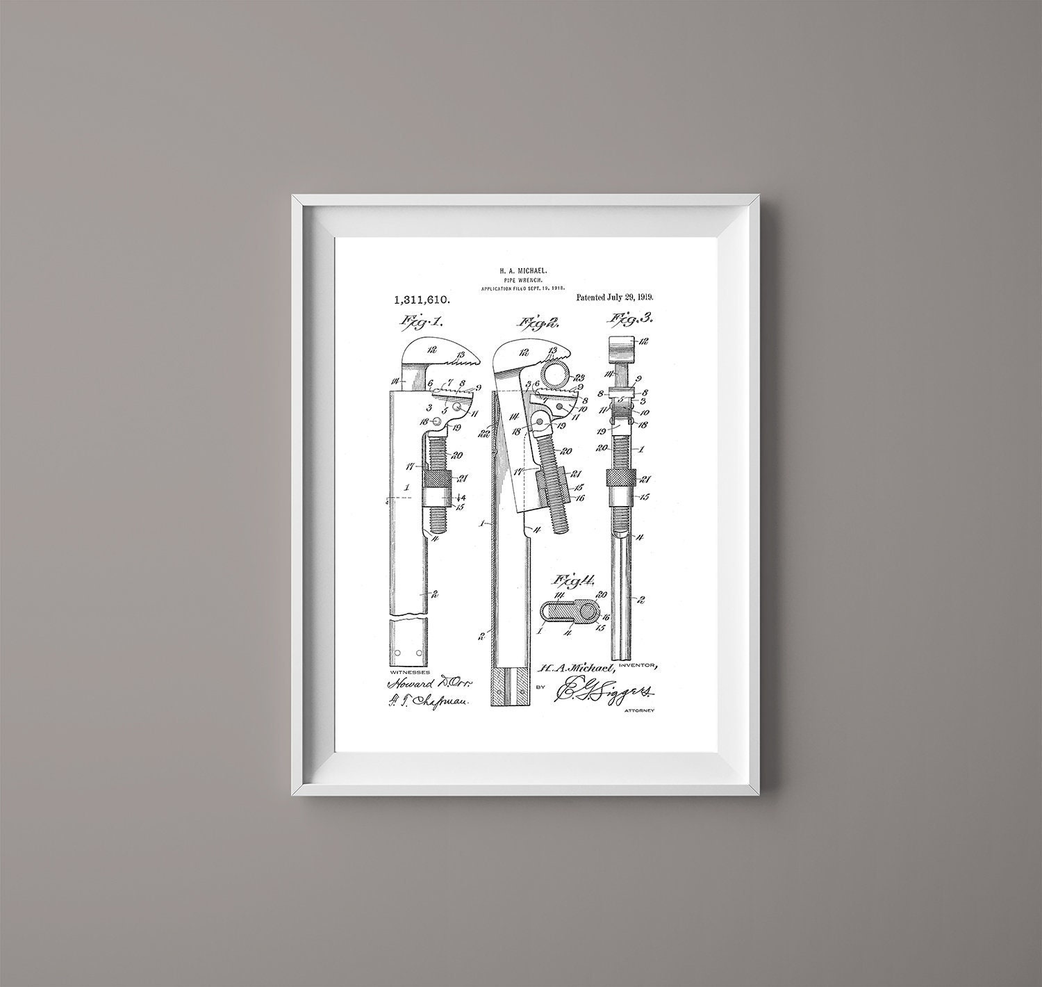 Plumber's Pipe Wrench Tool Vintage - Patent Print- Instant Download - Ready to Print - #008