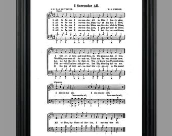 I Surrender All Hymn Lyrics - Sheet Music Art - Hymn Art - Hymnal Sheet - Home Decor - Music Sheet - Gift - Instant Download - #HYMN-056