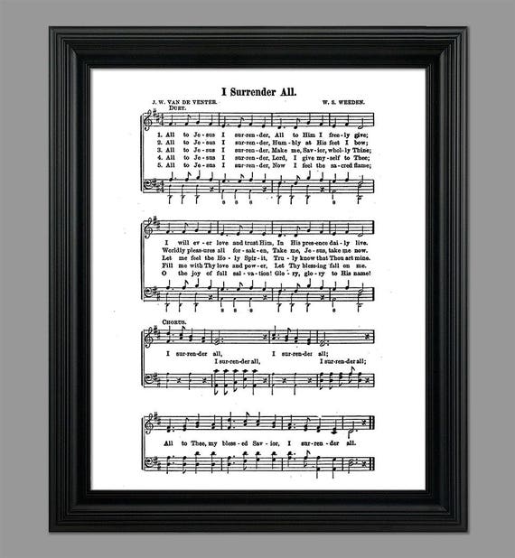 I Surrender All Hymn Lyrics Sheet Music Art Hymn Art Etsy