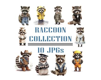 Mapache Clipart - 10 JPG de alta calidad - Descarga digital - Fabricación de tarjetas, Clip Art, Arte de papel digital