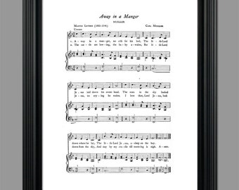 Away In a Manger Christmas Song Lyrics - Christmas Sheet - Sheet Music- Home Decor - Inspirational Art - Gift - Instant Download - #HYMN-022
