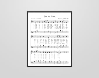Just As I Am Letras - Arte de partituras - Arte de himnos - Hoja de himnos - Decoración del hogar - Hoja de música - Regalo - Descarga instantánea - #HYMN-056