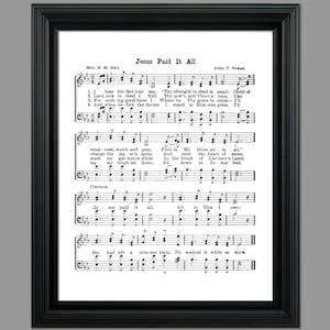 Jesus Paid It All Hymn Lyrics - Hymnal Sheet - Sheet Music- Home Decor - Inspirational Art - Instant Download - #HYMN-068