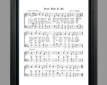 Jesus Paid It All Hymn Lyrics - Hymnal Sheet - Partituras - Home Decor - Inspirational Art - Instant Download - #HYMN-068