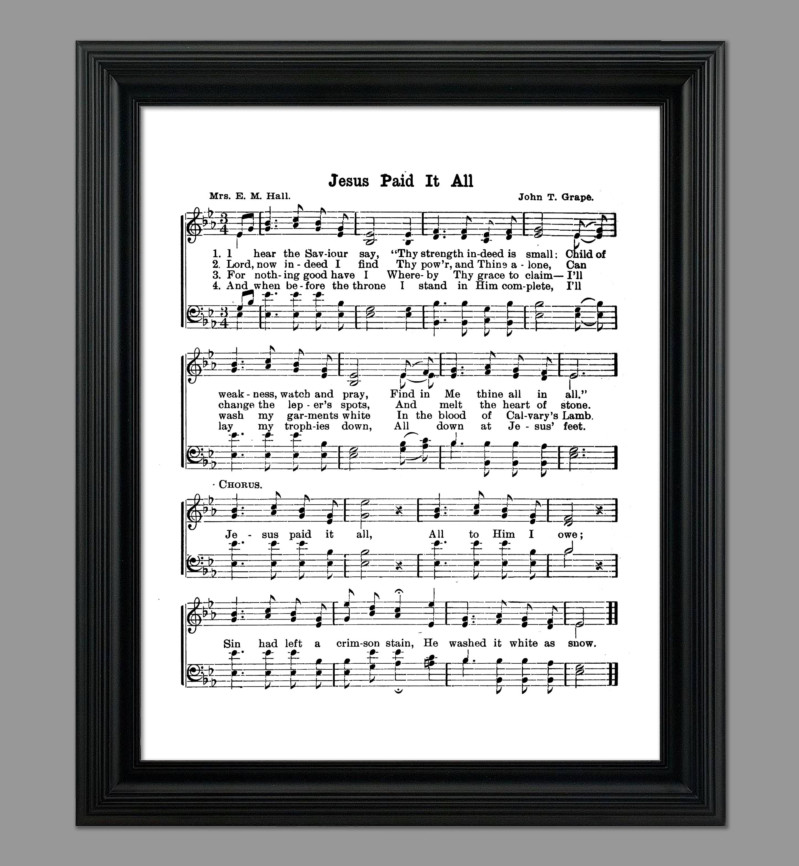 Jesus Paid It All Hymn Lyrics Partituras Partituras | Etsy