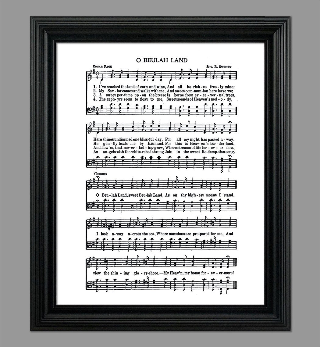 testo di O Beulah Land Hymn - Hymnal Sheet Music- Home Decor - Inspirational Art - Gift - Download immediato - #HYMN-036
