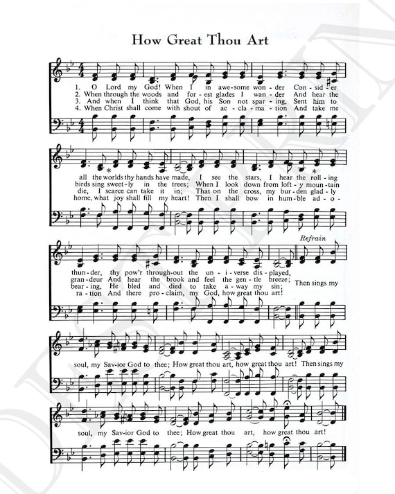 How Great Thou Art Hymn Lyrics - Sheet Music Art - Hymn Art - Hymnal Sheet  - Home Decor - Music Sheet - Gift - Instant Download - #HYMN-034