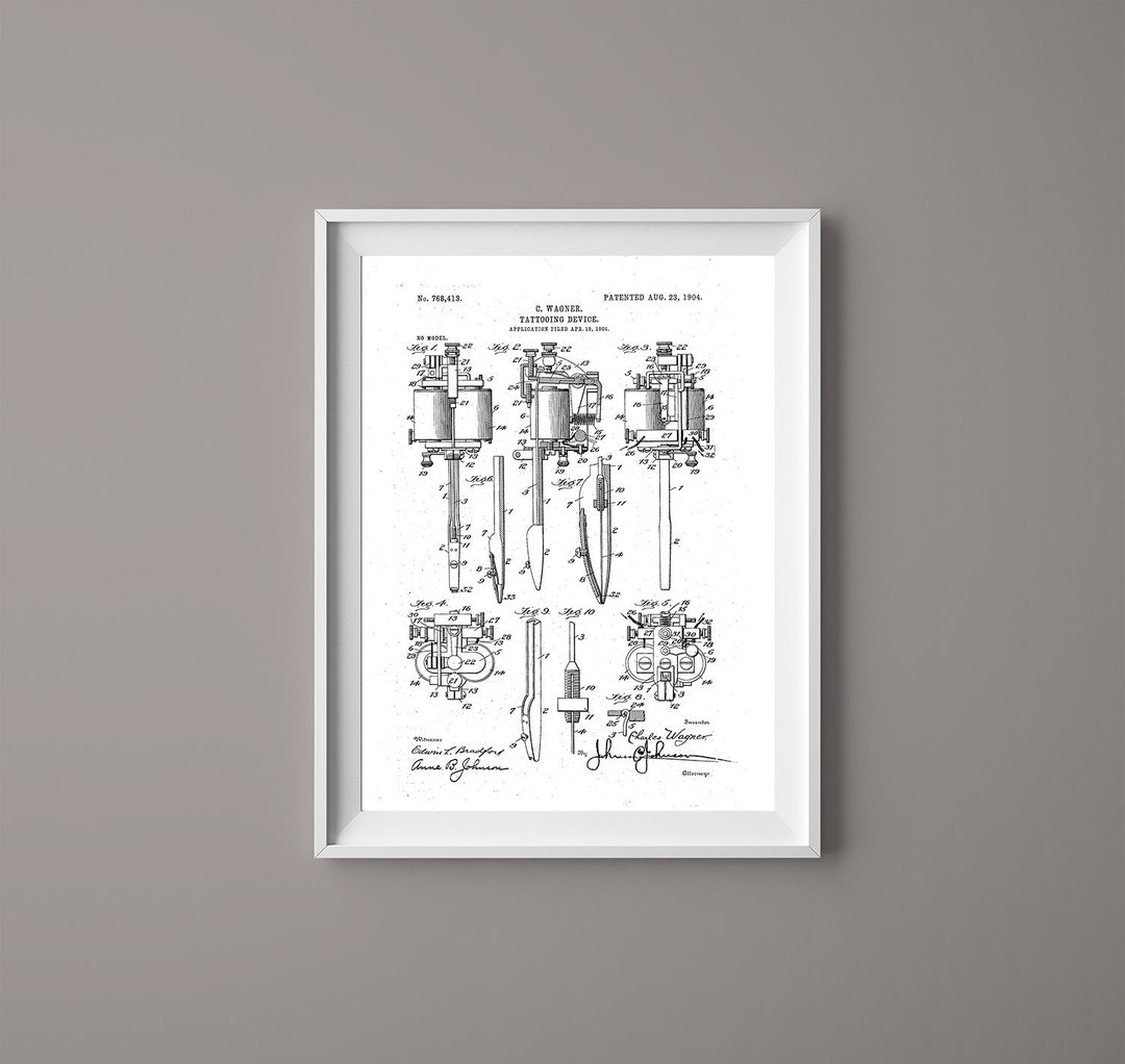 Vintage Tattoo Machine Patent Print Tattoo Pen Tattoo Poster Tattoo