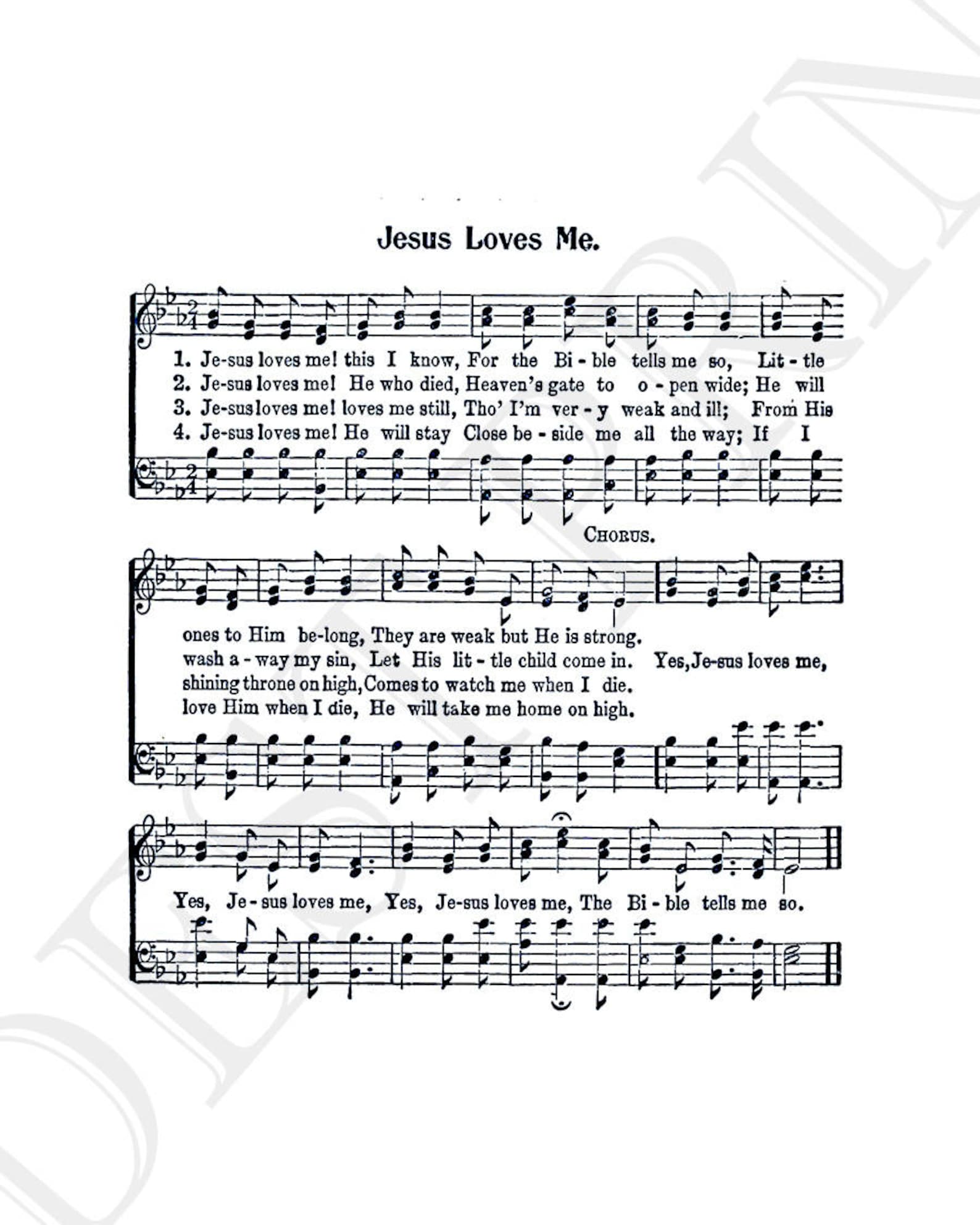 Jesus Loves Me Hymn Lyrics Hymnal Sheet Sheet Music Home Etsy